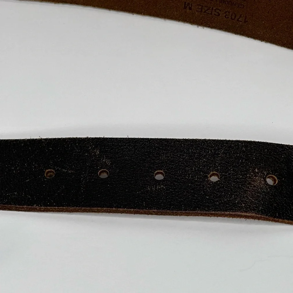 Brown Leather Belt Brass Buckle Unisex‎ Sz M